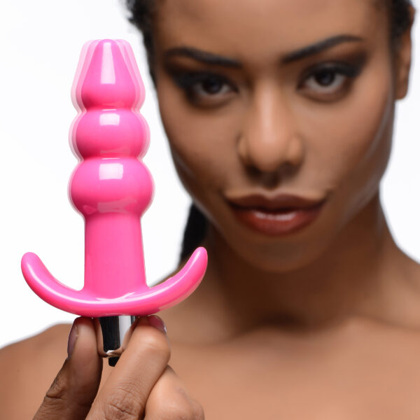 Ribbed Vibrating Butt Plug - Pink