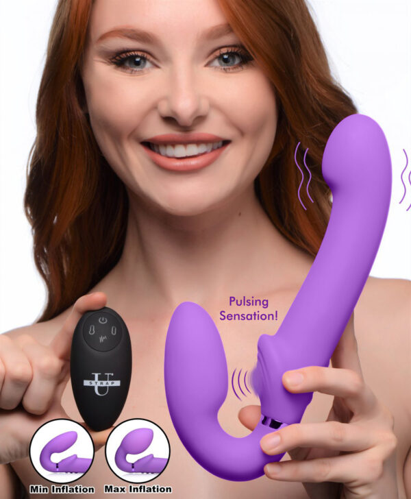 10X Remote Control Ergo-Fit G-Pulse Inflatable and Vibrating Strapless Strap-on - Purple