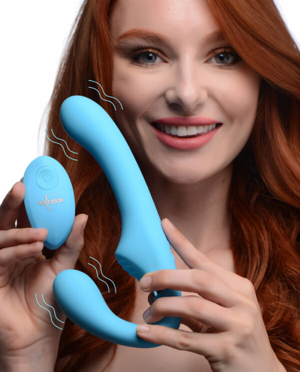 10X Vibrating Silicone Strapless Strap-on - Blue