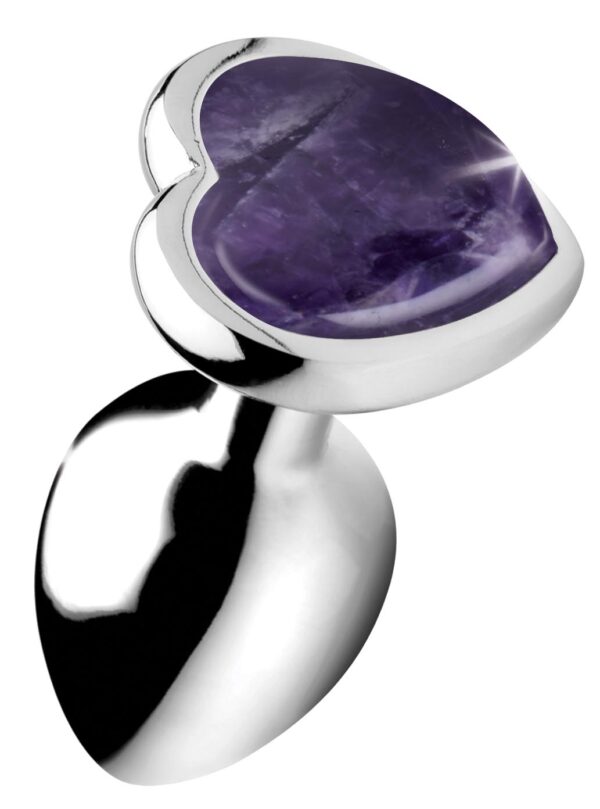 Genuine Amethyst Gemstone Heart Anal Plug - Small