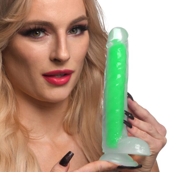 7 Inch Glow-in-the-Dark Silicone Dildo with Balls - Green