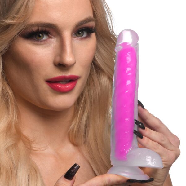 7 Inch Glow-in-the-Dark Silicone Dildo with Balls - Purple