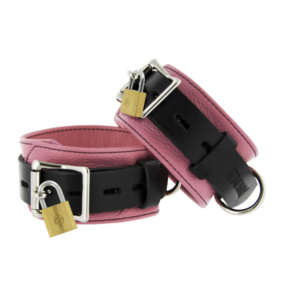 Strict Leather Pink and Black Deluxe Locking Ankle Cuffs